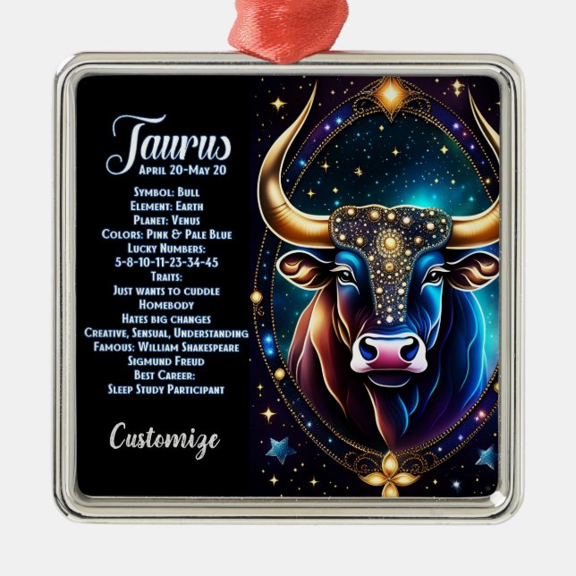Personalised Jewel Galaxy Zodiac Taurus Metal Ornament (Front)