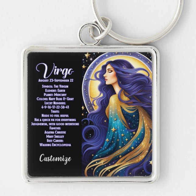 Personalised Jewel Galaxy Zodiac Virgo Key Ring (Front)