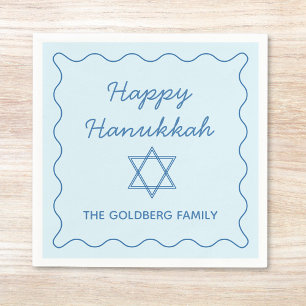 Personalised Jewish Star Blue Happy Hanukkah Party Napkin
