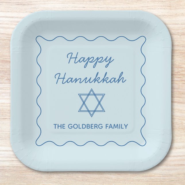 Personalised Jewish Star Blue Happy Hanukkah Party Paper Plate (Creator Uploaded)