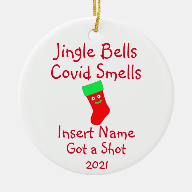 Personalised Jingle Bells, Covid-19 Smells Ceramic Ornament (Front)