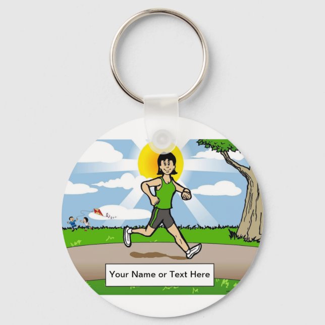 Personalised Jogger, Runner - Female Cartoon  Key Ring (Front)