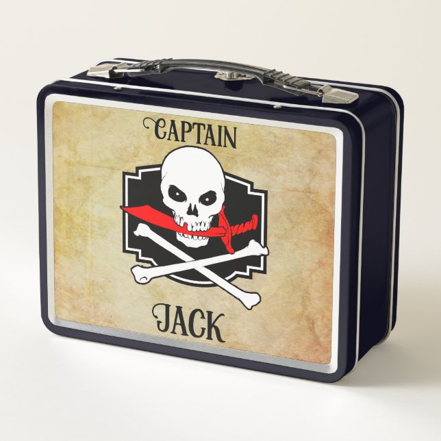 Personalised Jolly Roger (Cutlass)  Metal Lunch Box (Back)