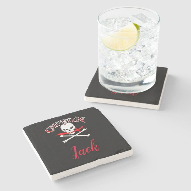 Personalised Jolly Roger (Cutlass) Stone Coaster (Side)