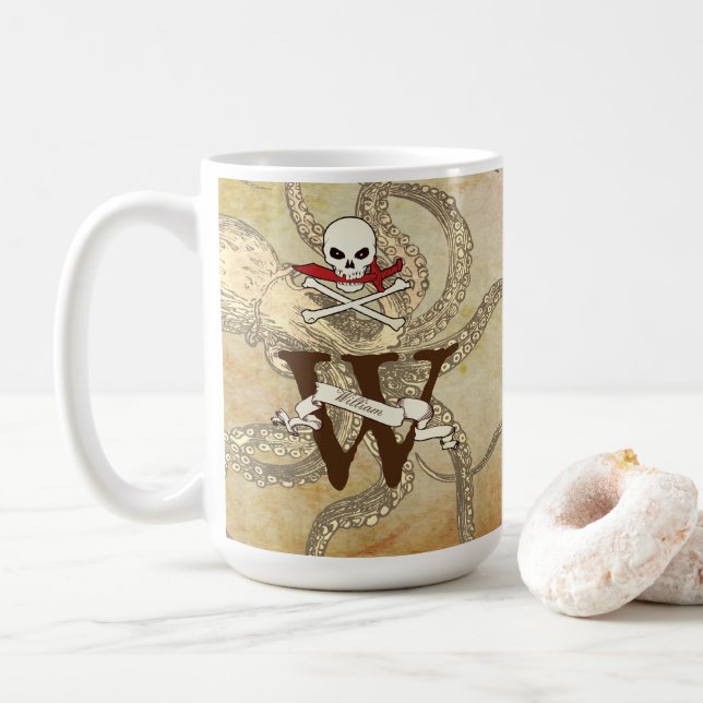 Personalised Jolly Roger Monogram Initial Mug (With Donut)