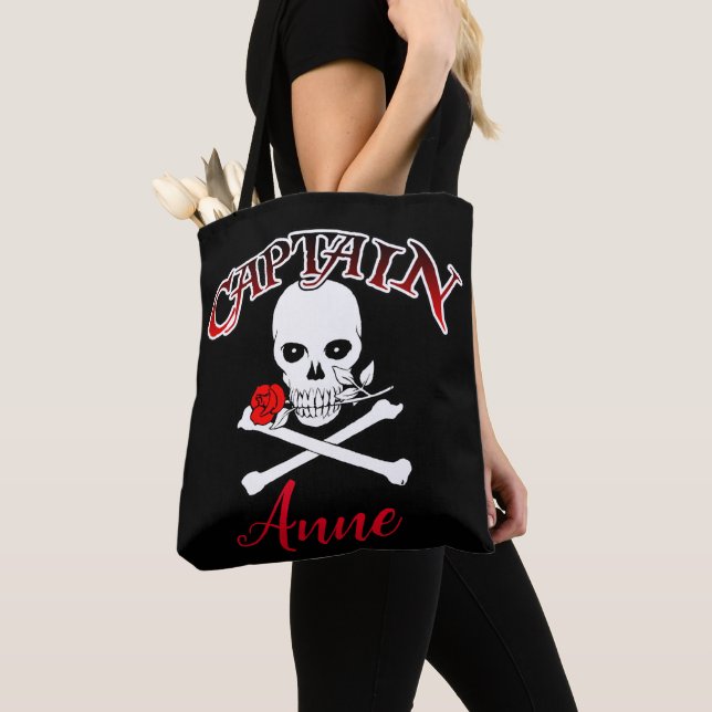 Personalised Jolly Roger (Rose) Tote Bag (Close Up)