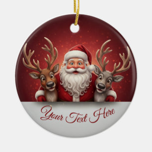 Personalised Jolly Santa Claus & Reindeer Trio  Ceramic Ornament