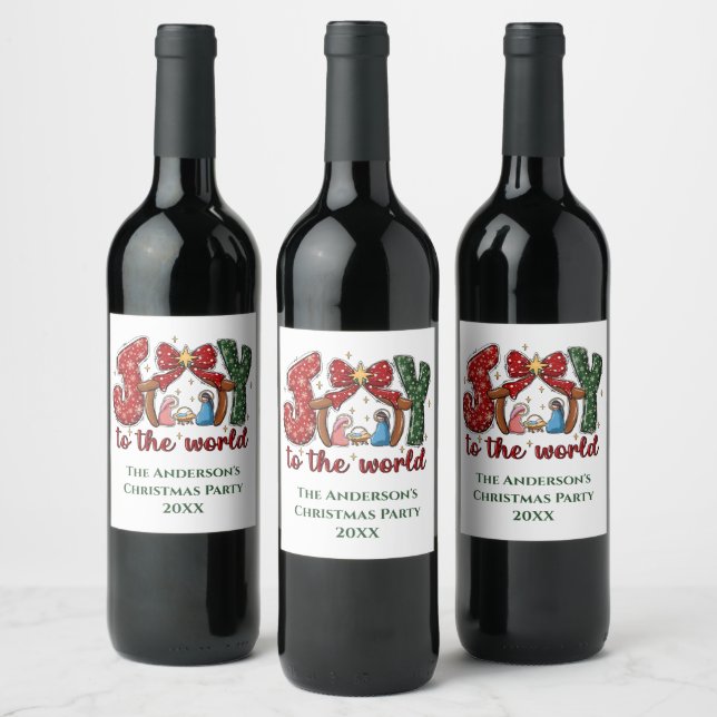 Personalised Joy Merry Christmas Manger Scene Wine Label (Bottles)