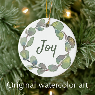 Personalised Joy Original Watercolor Scripture Ceramic Ornament