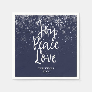 Personalised Joy Peace Love Navy Blue White Napkin