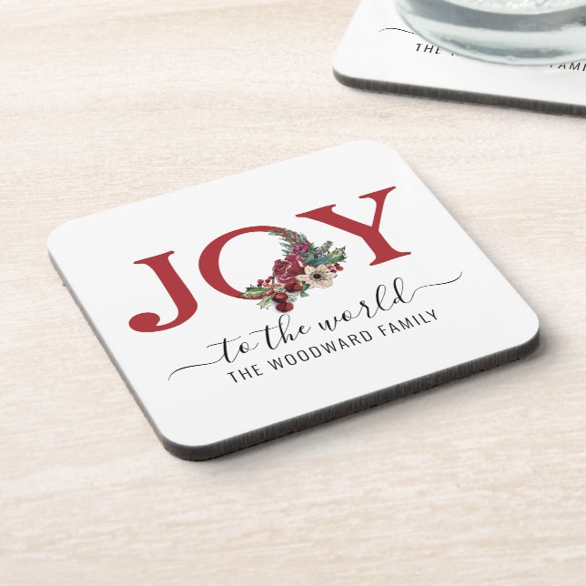 Personalised Joy Red White  Coaster (Left Side)