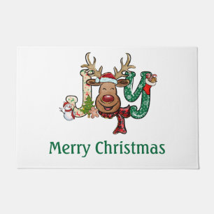 Personalised Joy Reindeer Fun Christmas Holiday  Doormat