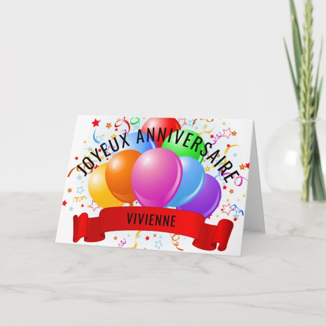 Personalised  Joyeux Anniversaire French Birthday  Card (Front)