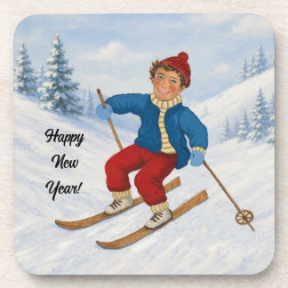 Personalised Joyful Skier Coaster