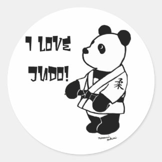 Personalised Judo Panda Cartoon Black Belt Classic Round Sticker