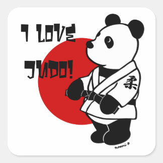 Personalised Judo Panda Cartoon Black Belt Square Square Sticker