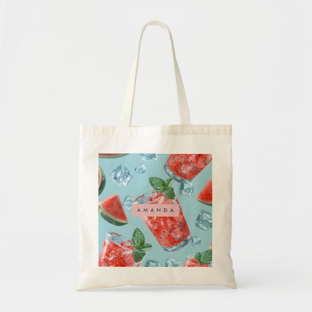 Personalised Juicy Watermelon Mint Sparkle Tote Bag (Front)