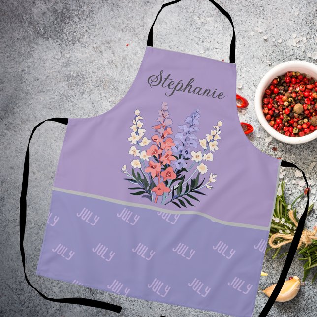 Personalised July Birth Flower Custom Name Apron (Creator Uploaded)