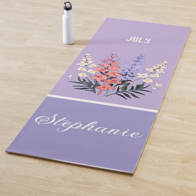 Personalised July Birth Flower Custom Name Yoga Mat (In Situ)