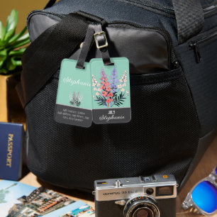 Personalised July Birth Flower Luggage Tag