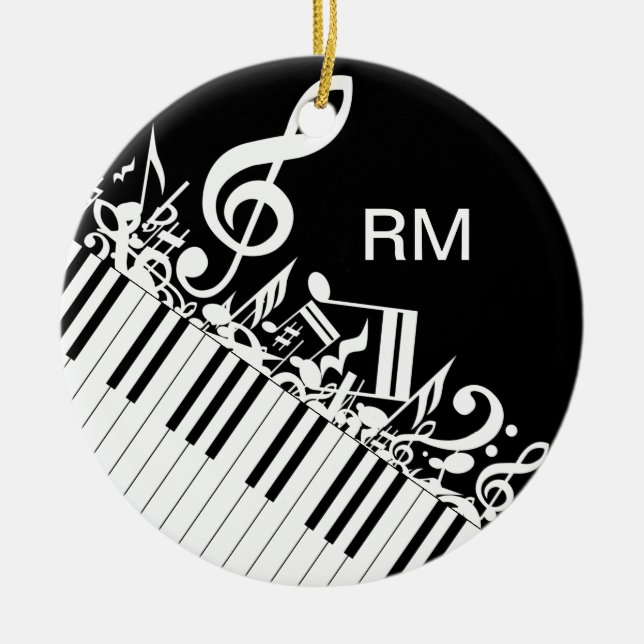 Personalised Jumbled Musical Notes and Piano Keys Ceramic Ornament (Front)