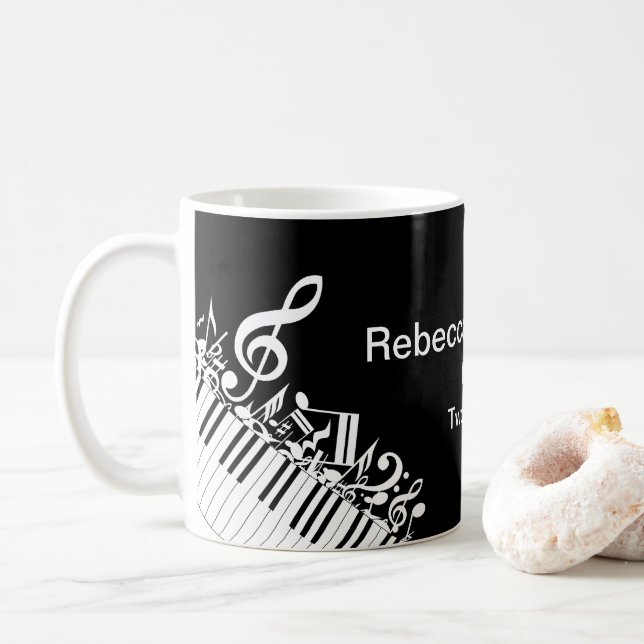 Personalised Jumbled Musical Notes and Piano Keys Coffee Mug (With Donut)