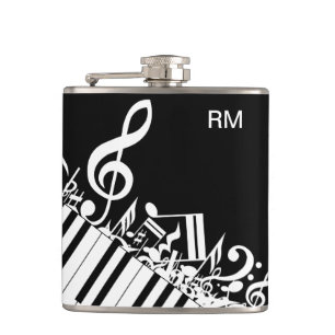 Personalised Jumbled Musical Notes and Piano Keys Hip Flask