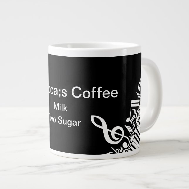 Personalised Jumbled Musical Notes and Piano Keys Large Coffee Mug (Front Right)