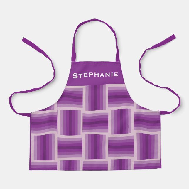 Personalised Jumbo Name, Purple Stripe Design Kids Apron (Front)