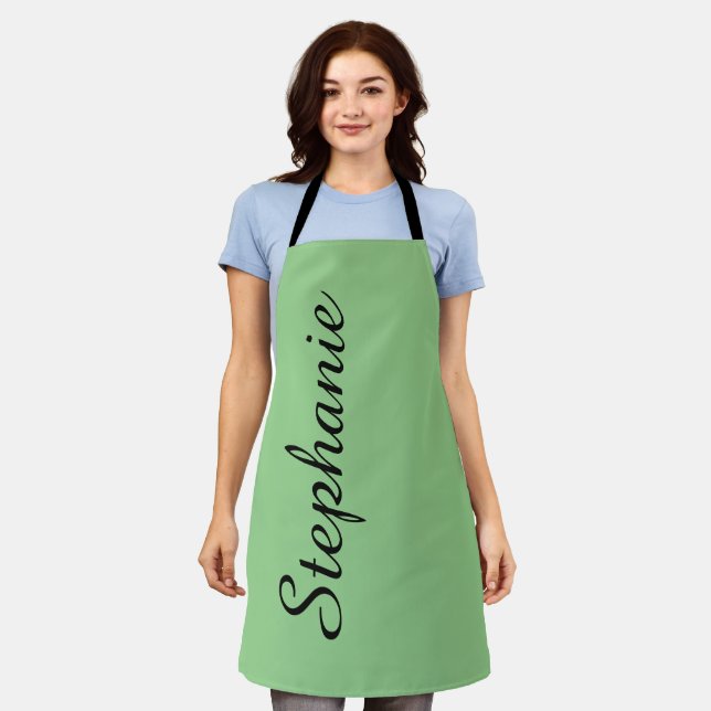 Personalised Jumbo Script Name Choose Your Colour Apron (Worn)