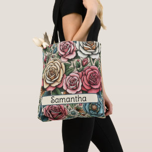 Personalised June Birth Flower the Rose Tote Bag