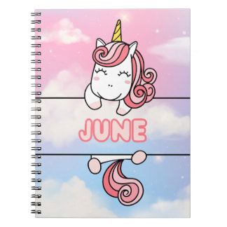 Personalised June Unicorn Girlie Notebook