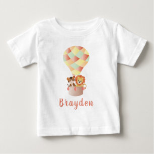 Personalised Jungle Animals In Balloon Colourful Baby T-Shirt