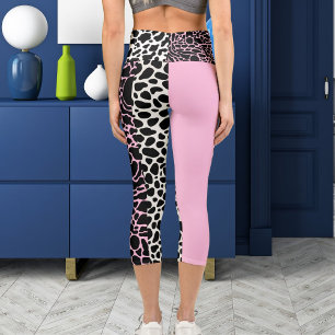 Personalised Jungle Cat Pattern Brown White Black Capri Leggings
