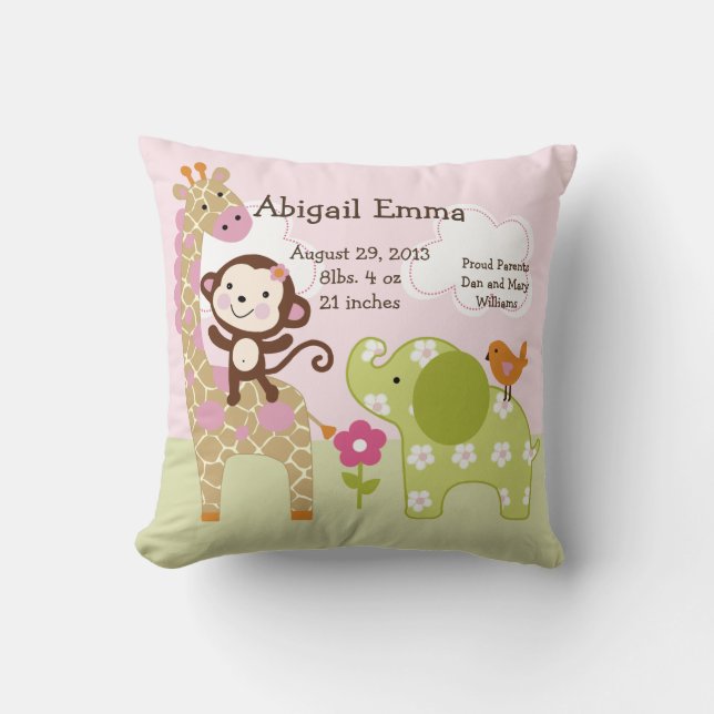 Personalised Jungle Girl Pillow Keepsake (Front)