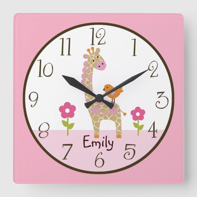 Personalised Jungle Jill Giraffe Nursery Clock (Front)