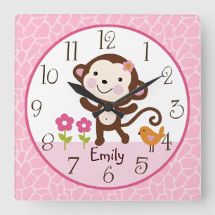 Personalised Jungle Jill Monkey Nursery Clock