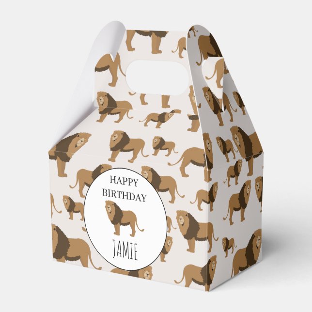 Personalised Jungle Lion Animal Pattern Birthday Favour Box (Front Side)