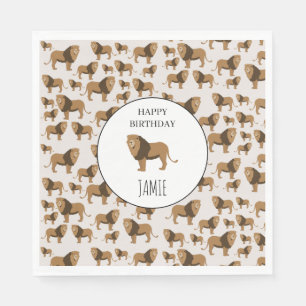 Personalised Jungle Lion Animal Pattern Birthday  Napkin