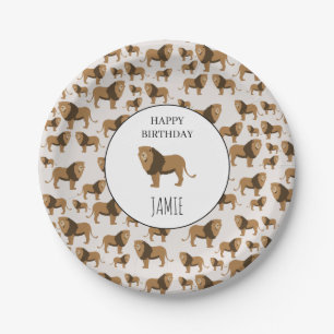 Personalised Jungle Lion Animal Pattern Birthday  Paper Plate