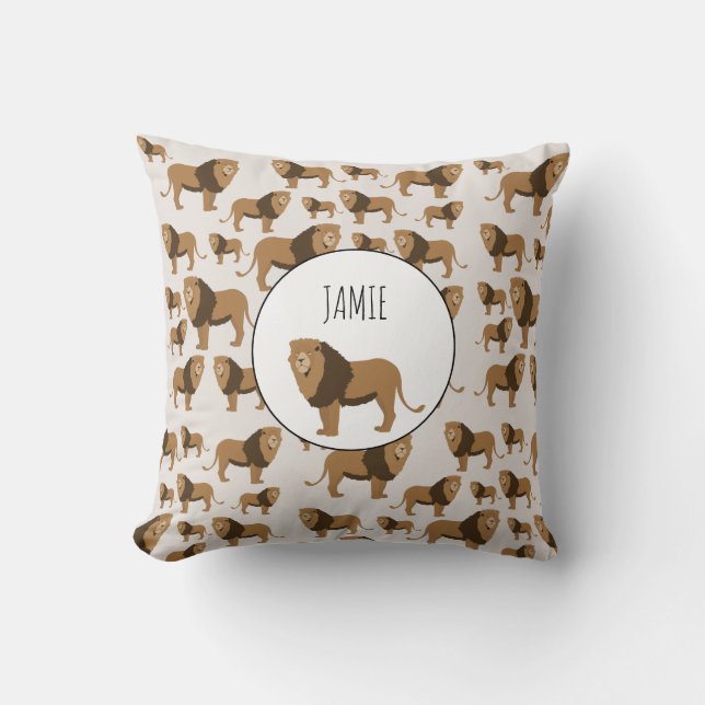 Personalised Jungle Lion Animal Pattern Cushion (Front)