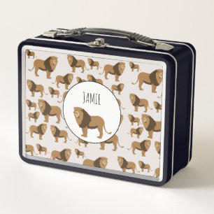 Personalised Jungle Lion Animal Pattern Metal Lunch Box