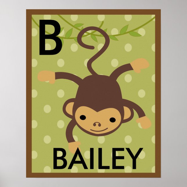 Personalised Jungle Monkey Wall Art Name Poster (Front)