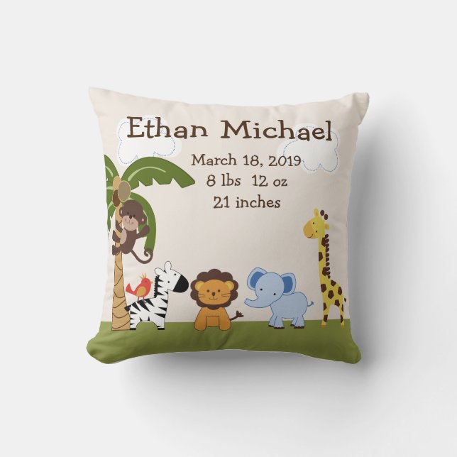 Personalised Jungle Pals Animal Pillow Keepsake (Front)