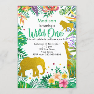 Personalised Jungle Safari 1st Birthday Invitation