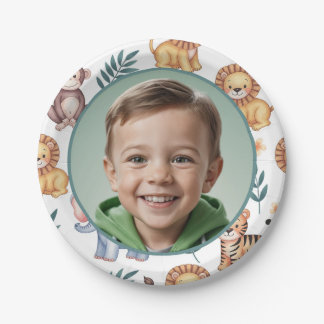 Personalised Jungle Safari Animal Border Photo Paper Plate