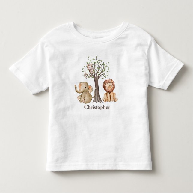 Personalised Jungle Safari Animals Lion Monkey  Toddler T-Shirt (Front)