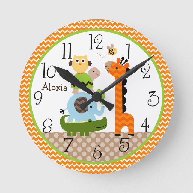Personalised Jungle Stack Animals Nursery Clock (Front)
