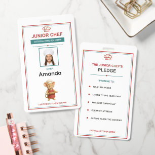 Personalised Junior Chef Kids Photo ID Badge