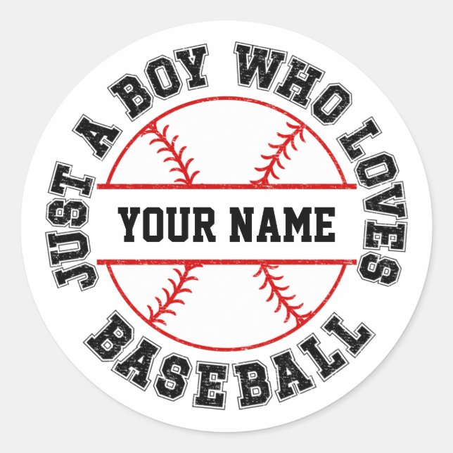 Personalised Just A Boy Who Loves Baseball Classic Round Sticker (Front)